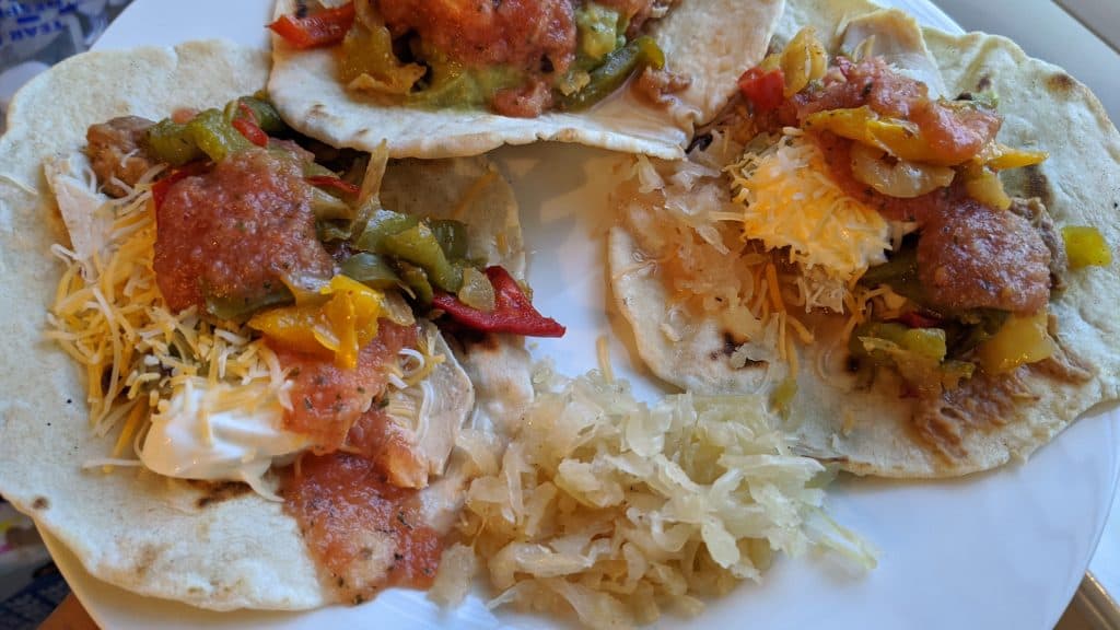 Sourdough tortilla dinner with fermented cabbage