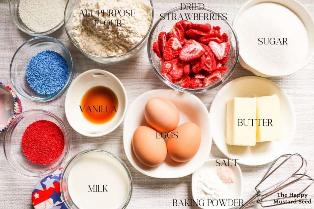 ingredients for fourth of july cupcakes 