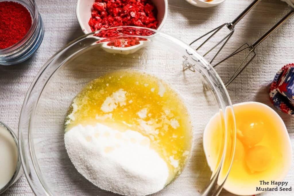 butter and sugar in bowl for patriotic cupcakes