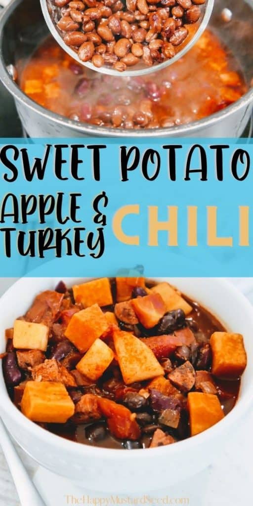 turkey chili with sweet potatoes in bowl