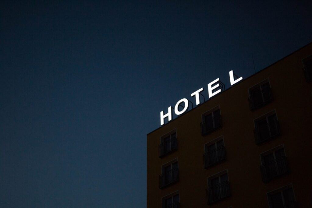 Hotel sign in the dark