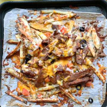 sheet pan fries with melted cheese