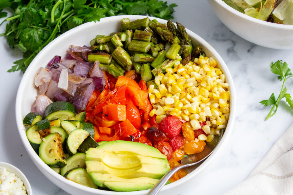 grilled vegetables salad at an angle