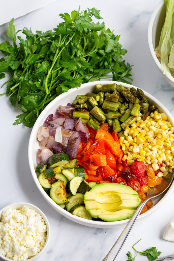 grilled vegetables salad at an angle