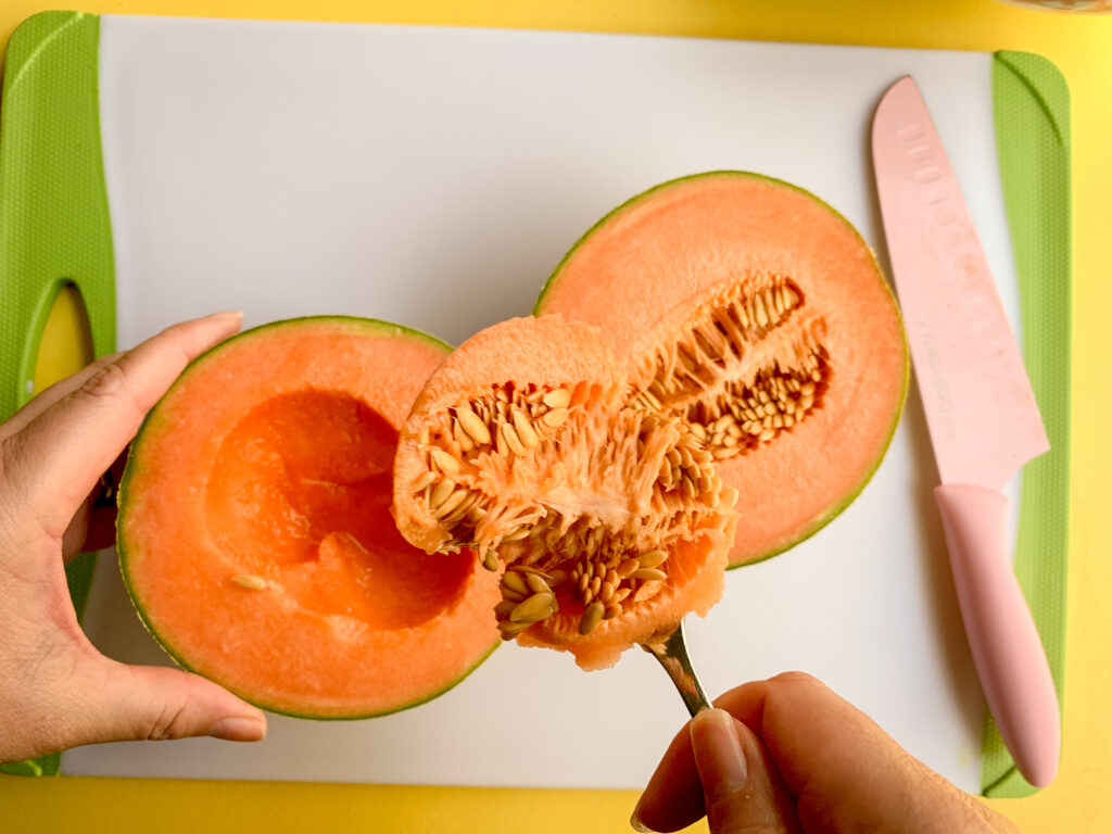 How-To-Cut-A-Cantaloupe-spoon-scoop-seeds
