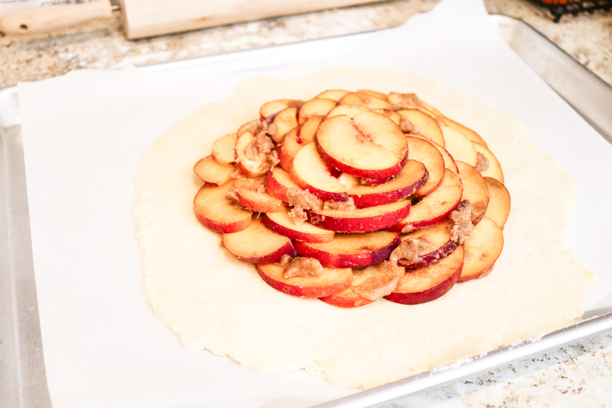 peaches with sourdough galette