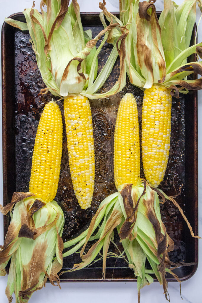 oven baked roasted sweet corn on sheet pan