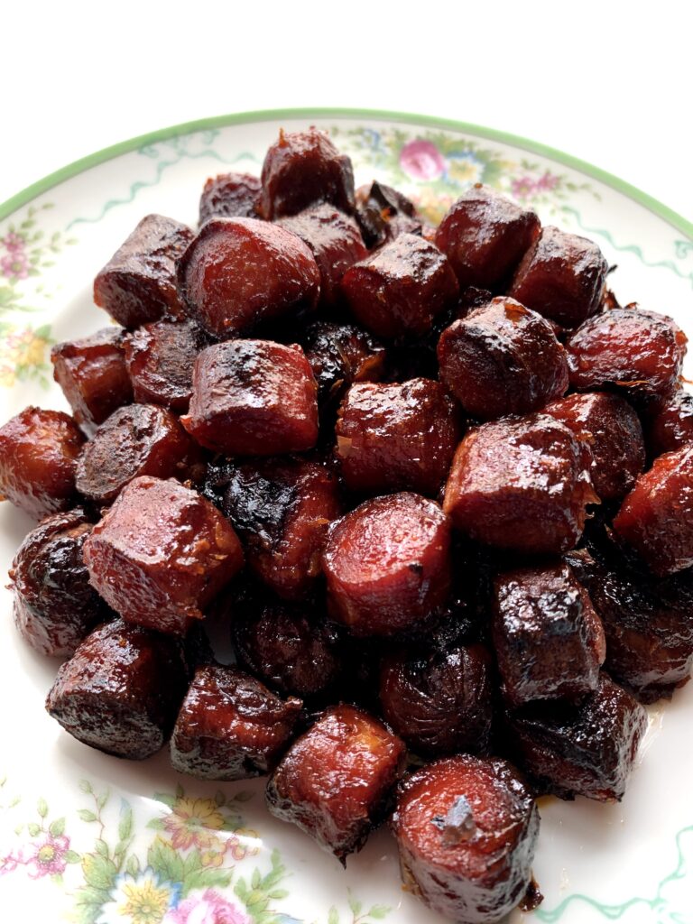 Burnt Ends Hot Dogs on a plate