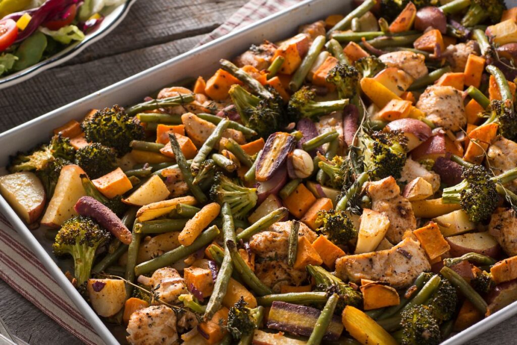 Sheet Pan Chicken with Rainbow Vegetables, Lemon and Parmesan